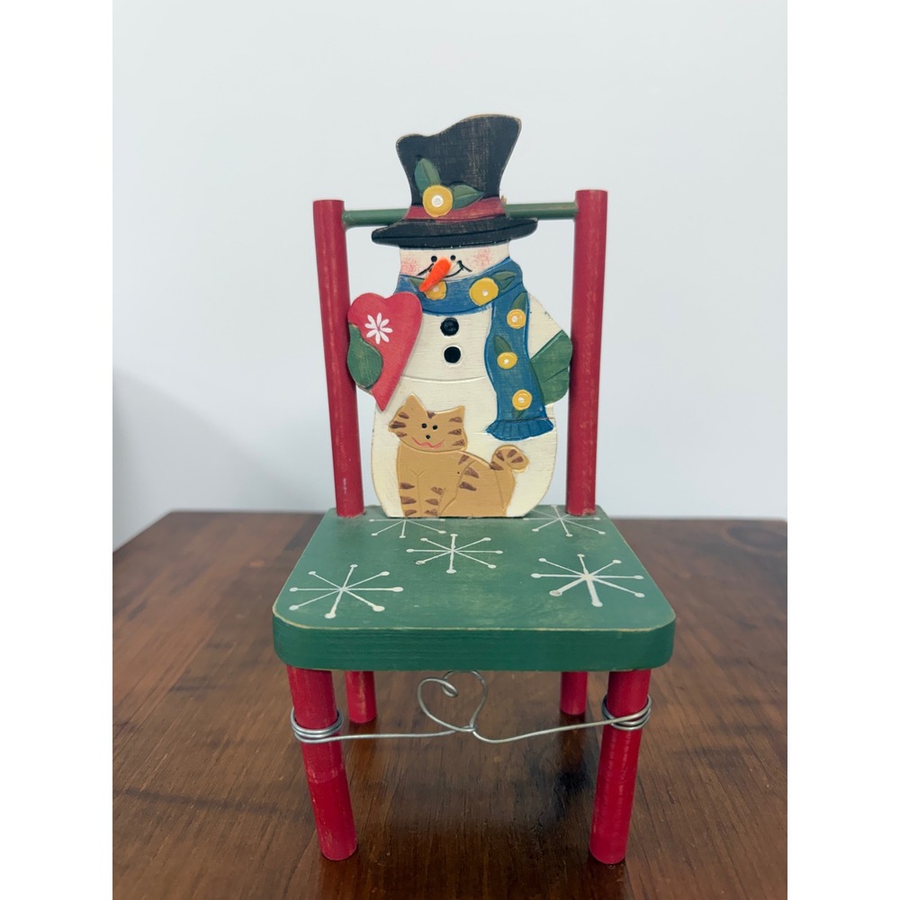 VTG Snowman Wooden Decorative hand painted Mini Chair Christmas Holiday Decor